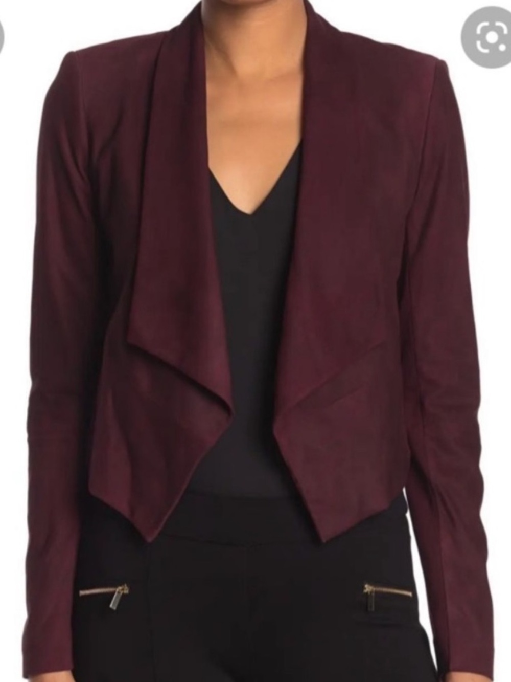 Alice + Olivia Harvey Suede Burgundy Draped Open-Front Blazer